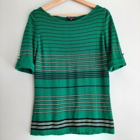 LUISA SPAGNOLI | Wool Blend Fine Knit Stripe Tee Shell Sz M - Picture 2 of 13